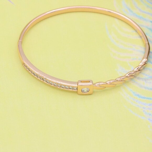 Twist Design Rose Gold Bangle with Crystal Square Accent, XPBL0523 - Picture 4 of 12